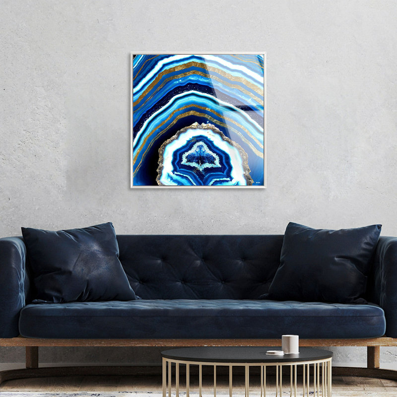 Adore Cyan Geode Abstract Framed Acrylic Art by Oliver Gal, 31" H x 31" W