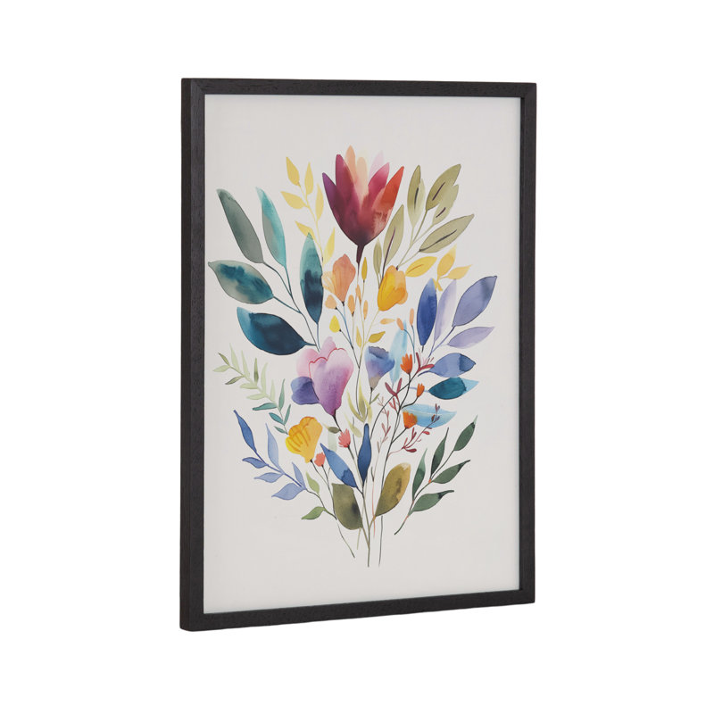 Art mural floral coloré, Cadre noir, H 12,65 po x l 16,65 po