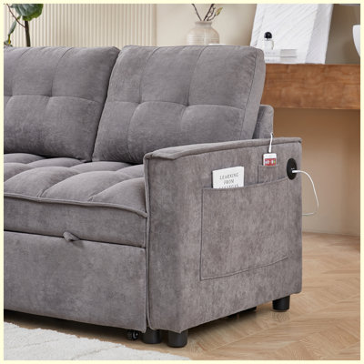 71.3" L-Shaped Reclining Sectional Sofa Bed with USB-C Charging Ports, Storage & Organizer Pockets