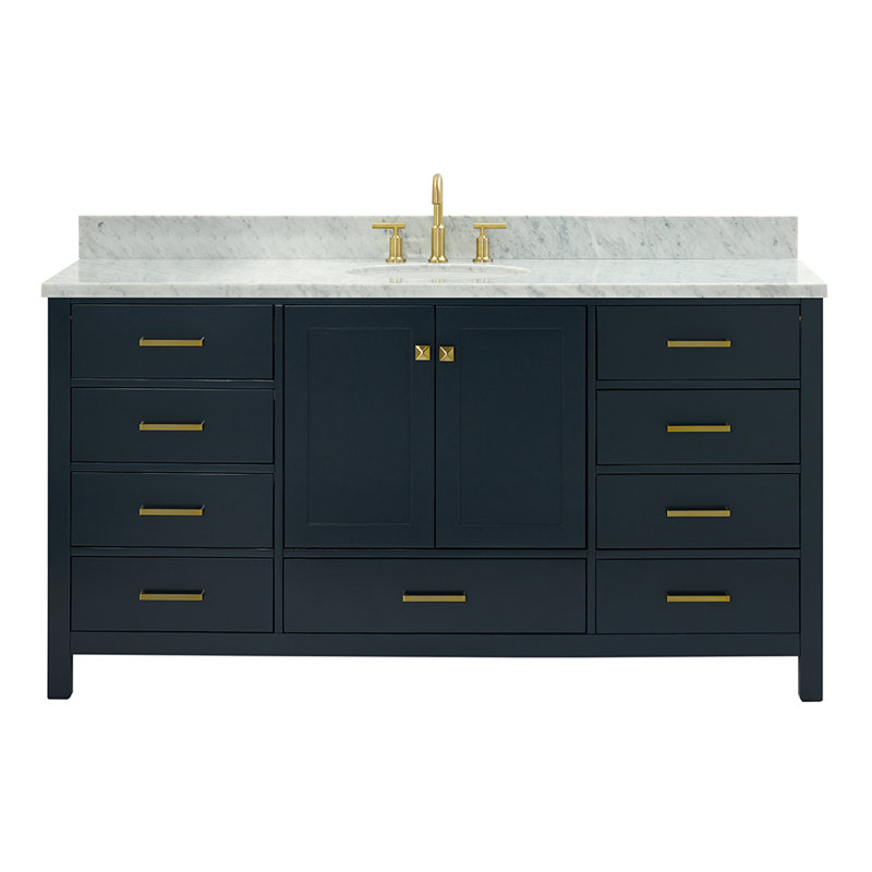 Flynt 67'' Single Bathroom Vanity with Carrara Marble Top, Midnight Blue