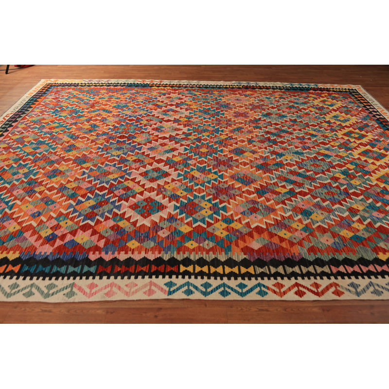 Tapis oriental géométrique All-Over Kilim 10 x 13