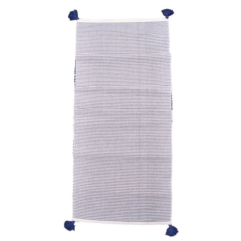 Chemin de table en coton Broder Bree, Bleu marine