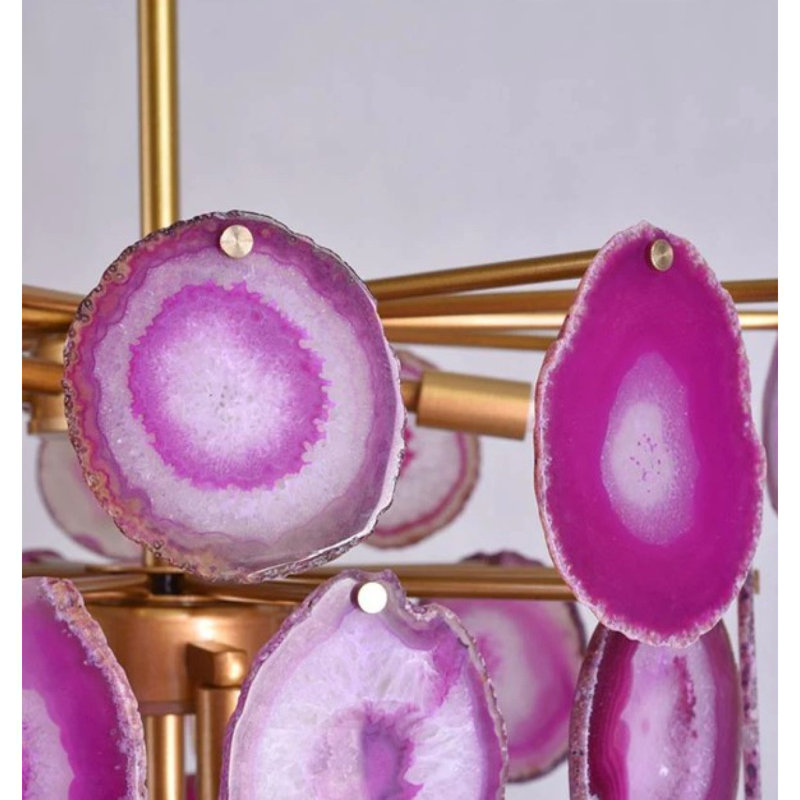 Lustre suspendu en agate Kallol Light, Bleu multicolore, Laiton poli, 45” Length x 45” Width x 72” Height