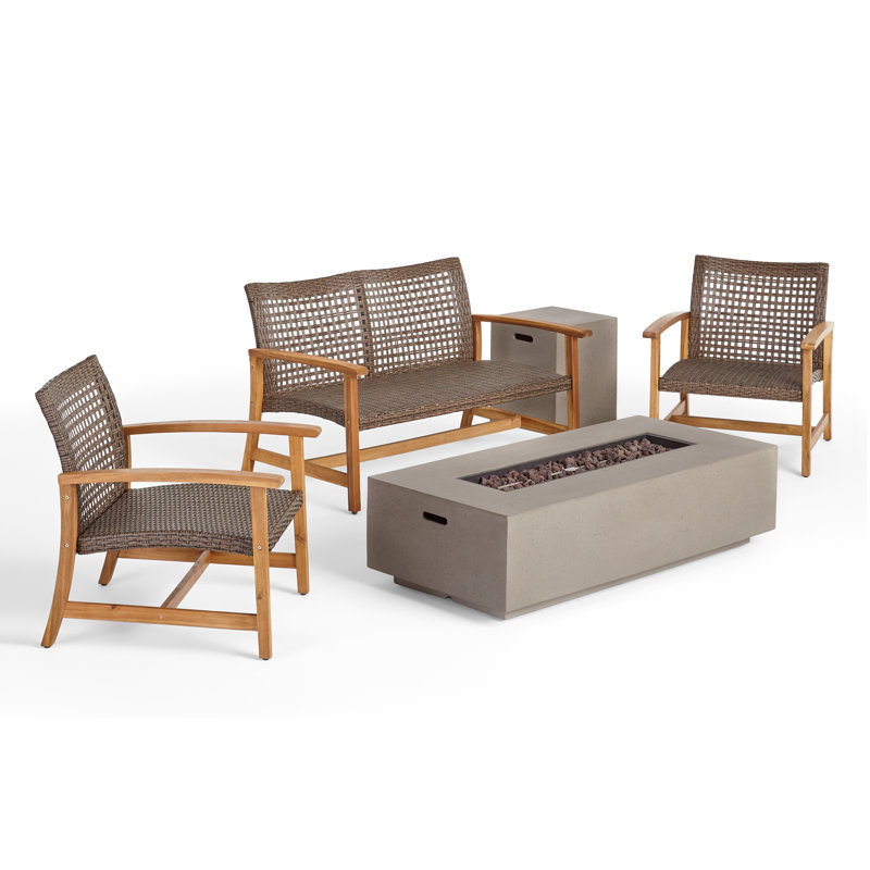 Cascante 4 - Person Patio Conversation Set, Natural/Mixed Mocha