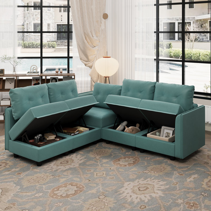 Canapé rembourré avec rangement Zendajas, Mélange de polyester vert sarcelle