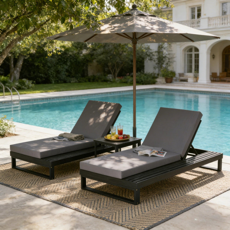 Méridiennes de patio réglables, chaise longue en bois d'acacia pour bord de piscine