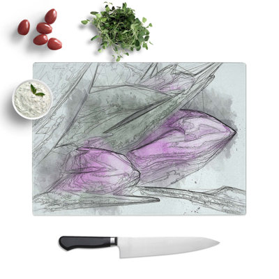 Tempered Glass Bunch of Tulips Chopping Board