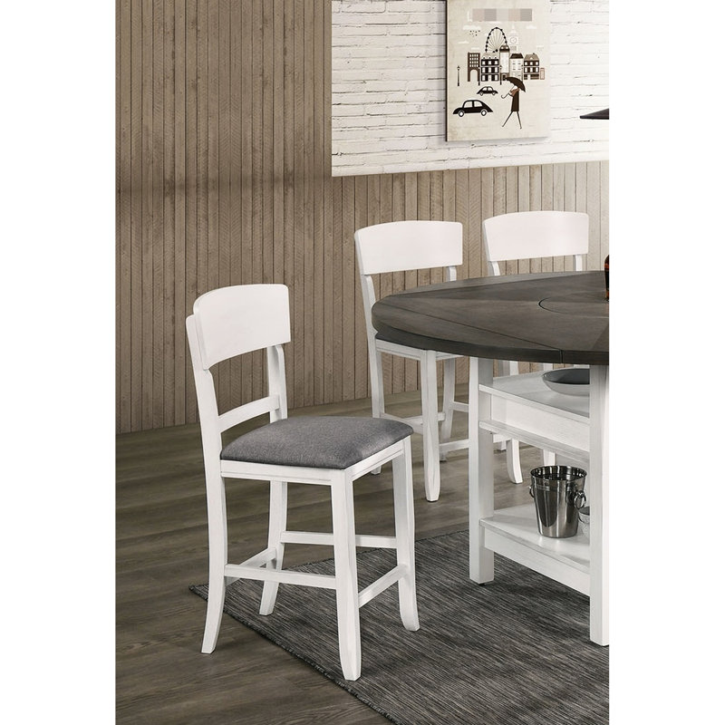 2 chaises de salle à manger à hauteur de comptoir, blanc et gris, bois massif, siège rembourré, moderne de 2, tissu gris de style contemporain