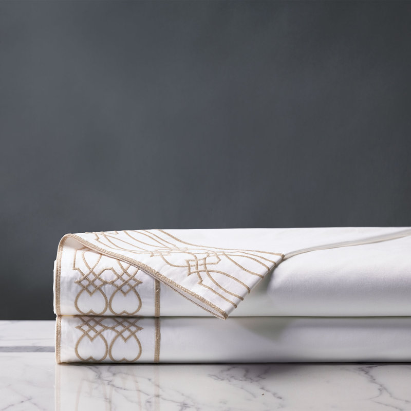 Nicola Egyptian Cotton Percale Geometric Flat Sheet, King Flat Sheet, Wheat