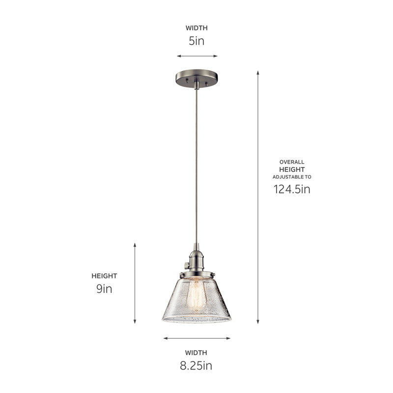 Luminaire suspendu conique à 1 lumière Antioch, Nickel brossé