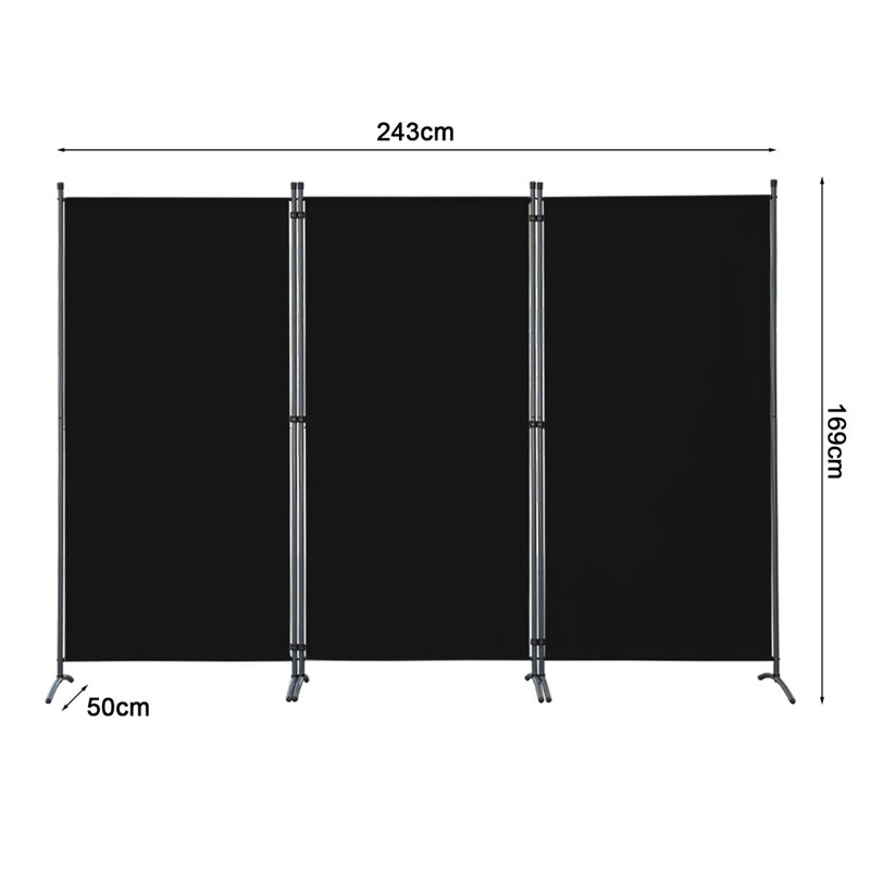 243cm W x 169cm H 3 - Panel Metal Folding Room Divider, Black