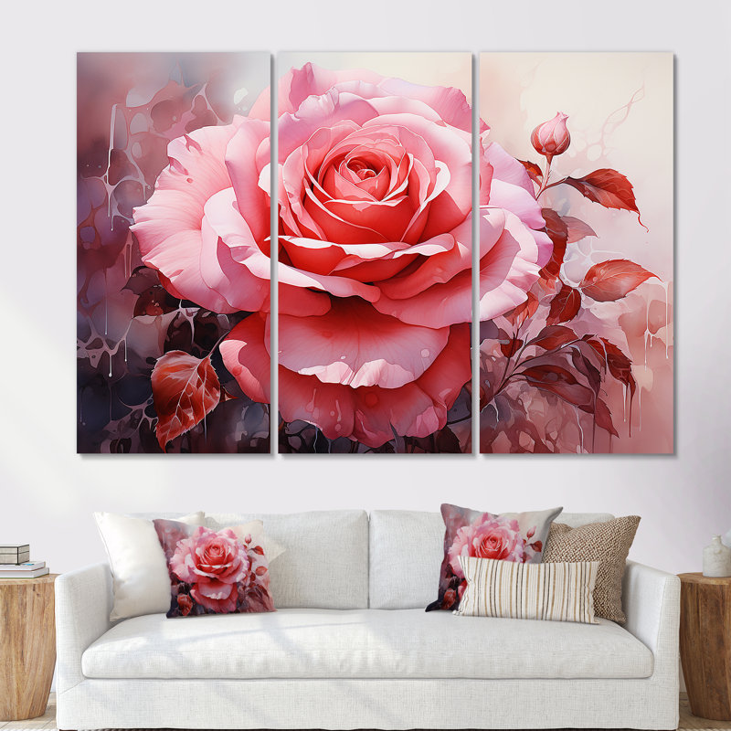 Infinite rose rose - ensemble de décorations murales spirales abstraites, Toile tendue, H 40 po x l 60 po x P 1 po
