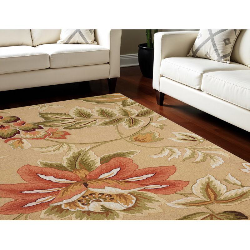Tapis floral beige et rouge 8 pi x 11 pi