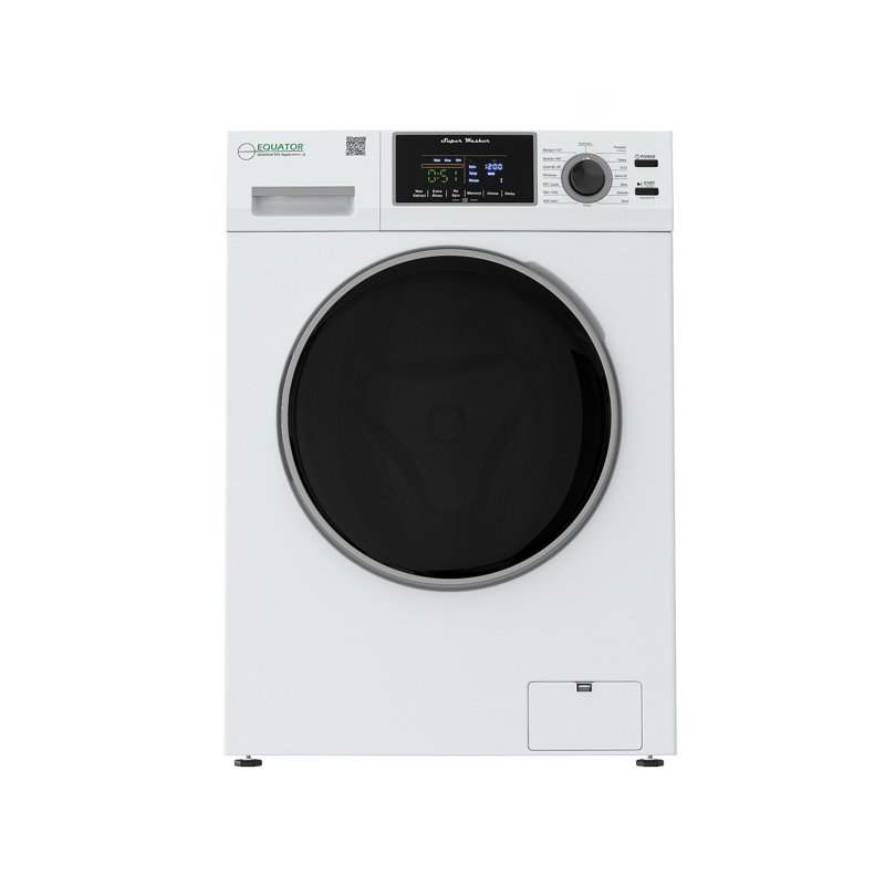 Équateur 1,9 pi³ Laveuse compacte à chargement frontal, cycle pour animaux de compagnie, tambour Quick en acier inoxydable de 20 pi, porte réversible, moteur BLDC
