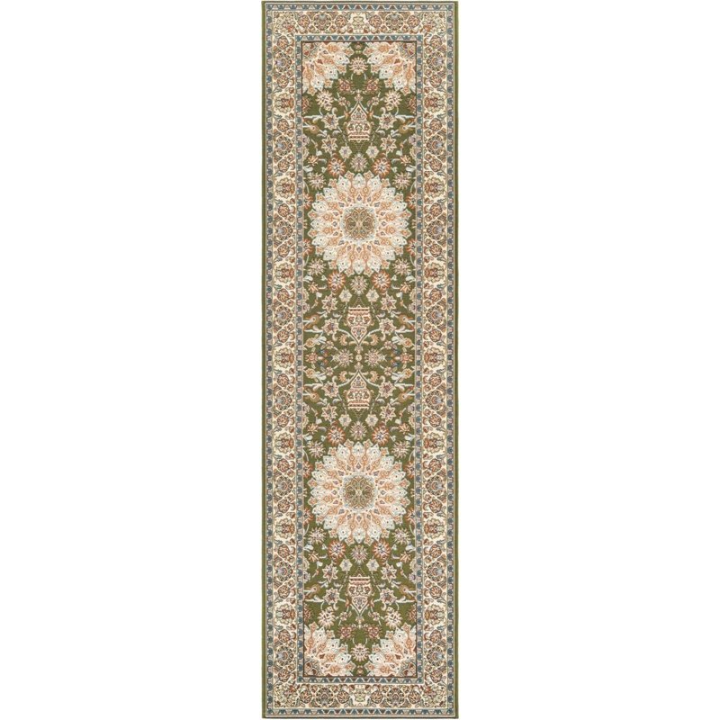 Tapis de couloir traditionnel de couleur verte Tollefson, Tapis de couloir 2 pi 7 po x 10 pi