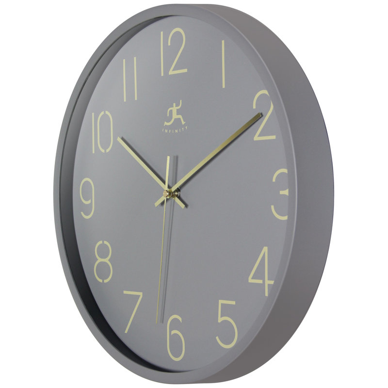 Round Plastic Wall Clock 14 Inches, Light Gray