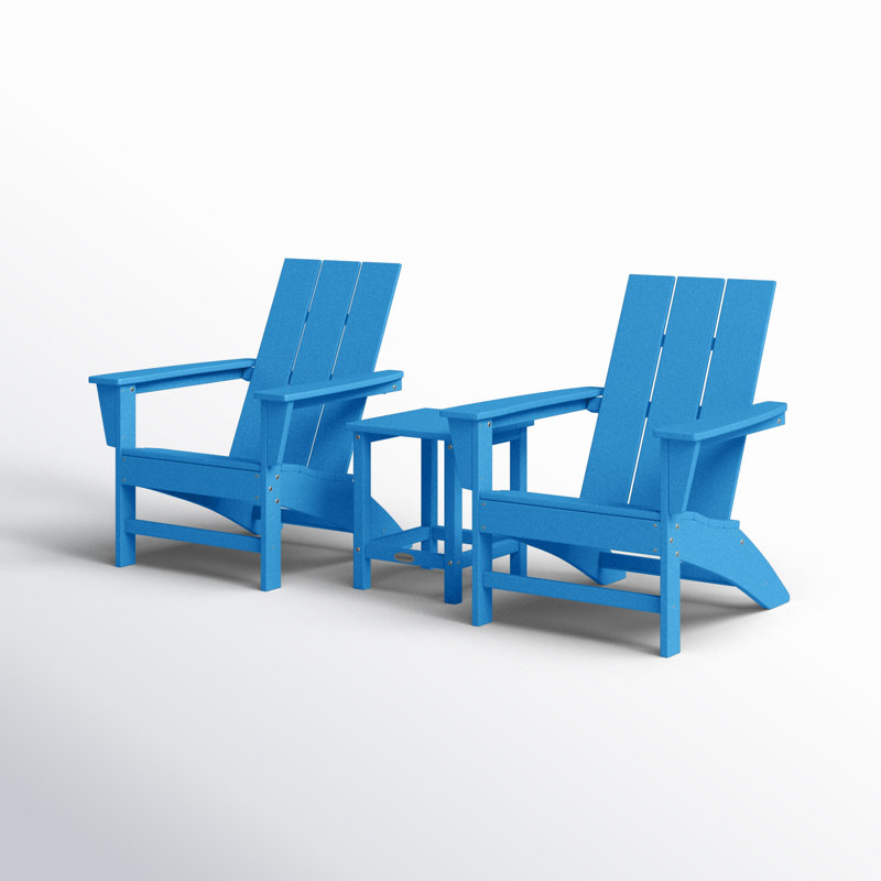 POLYWOOD x Sol 72 Jamarion 3-Piece Adirondack Set, Pacific Blue