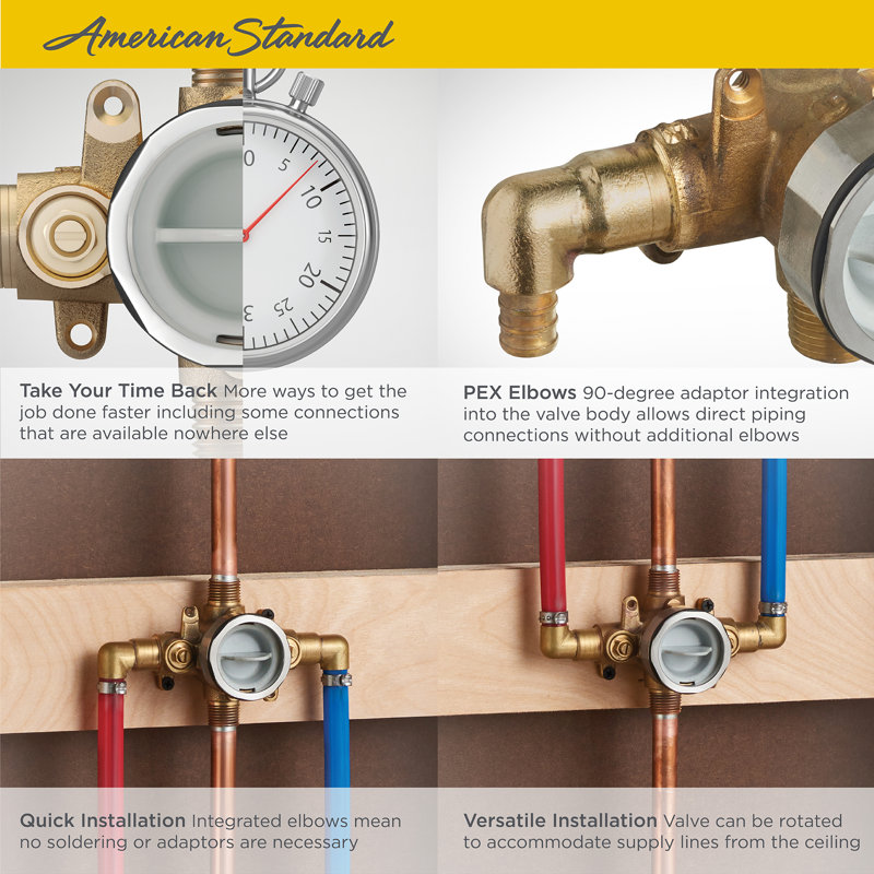 Compact Brass Shower Rough-In Valve with PEX Elbows