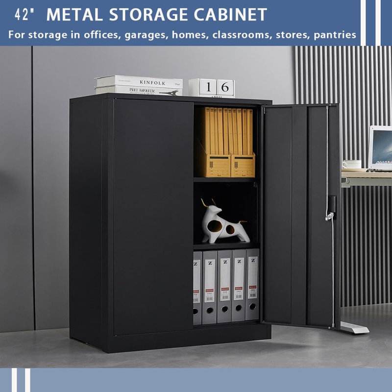  Storage Cabinet With Locking Doors, Black