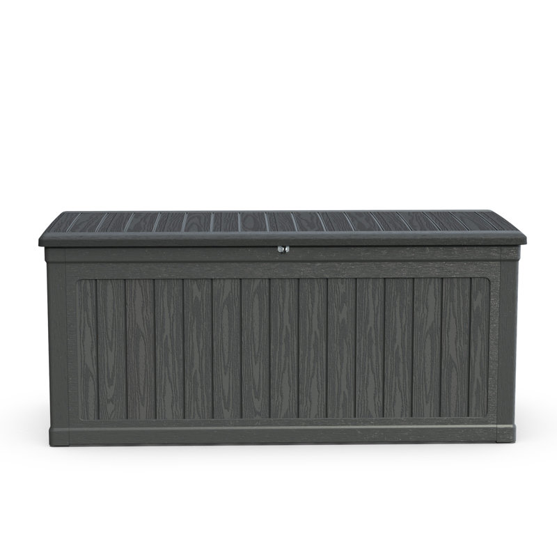 Coffre de terrasse noir à double paroi de 260 gallons avec technologie à double paroi, résistant aux intempéries et pouvant servir de structure de table, de résine de protection, d'outils de jardinage idéaux et de surface supplémentaire