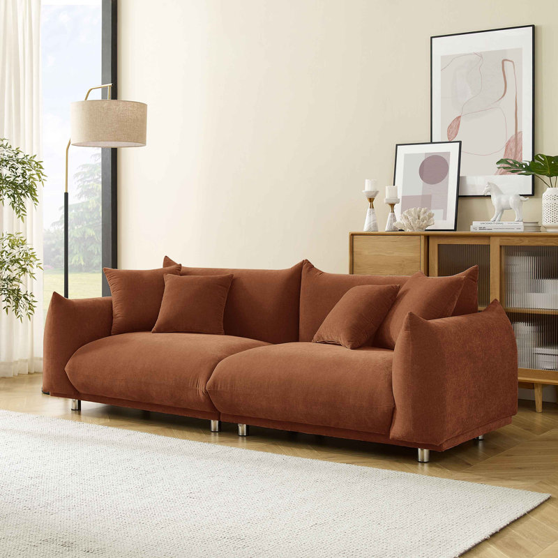 Arnya Upholstered Sofa with Round Arms, Dark Rust Rayon/Viscose, 3, 29" H x 88.9" W x 37" D