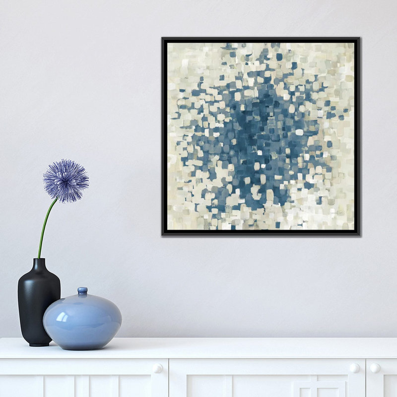 « summer blocks blue », impression sur toile, H 18 po x l 18 po x P 1,5 po, Toile avec cadre noir, Pas de tapis