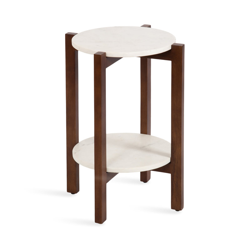 Round Tiered Marble Side Table, Walnut Brown