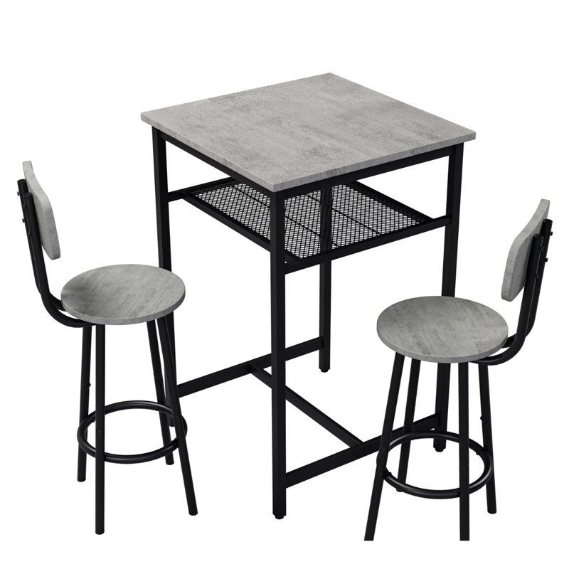 Table de bar de 3 po en gris, avec 2 tabourets avec surface et structure en fer, idéale pour les réunions de famille.