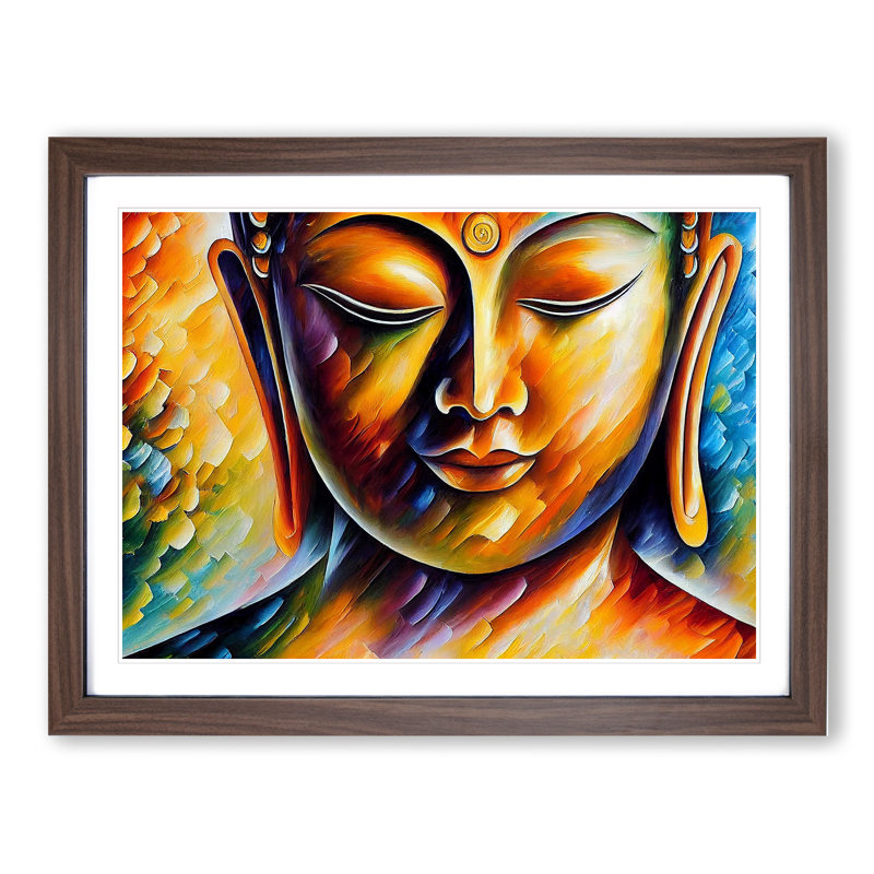 Buddha - Single Picture Frame Print, 46cm H x 64cm W x 2cm D, Walnut Framed