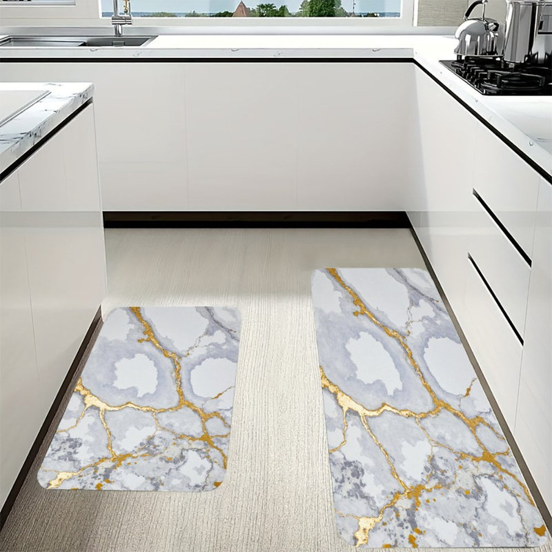 Gold Vein Marble, Kitchen Mats Set of 2