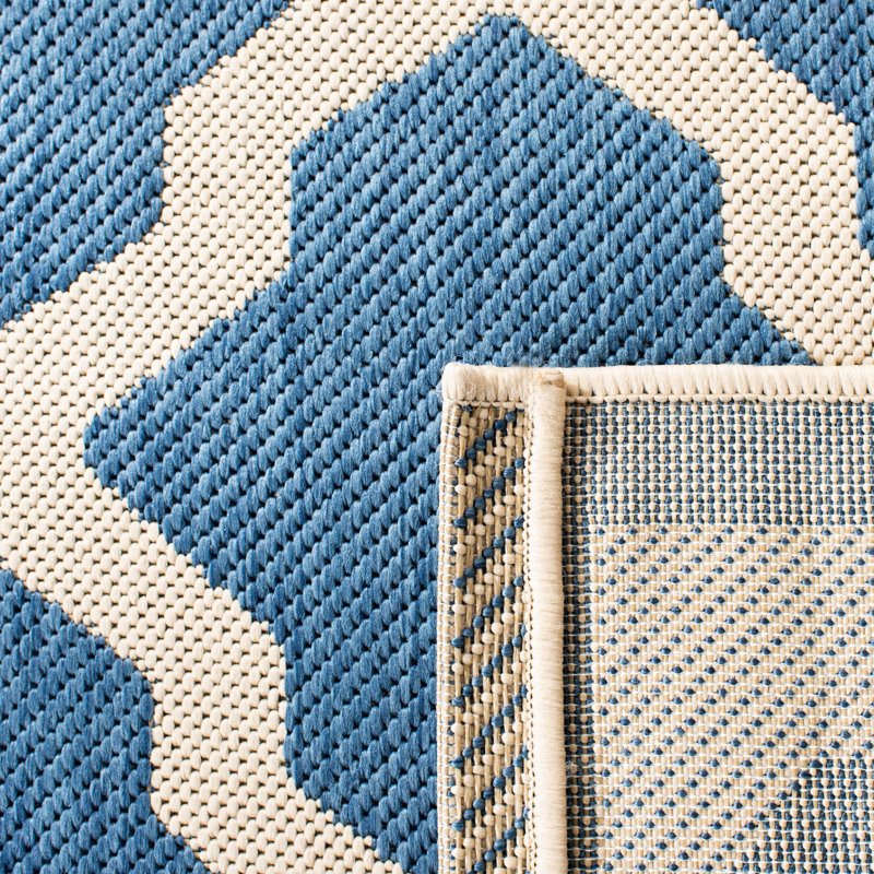 Bordeaux Geometric Blue/Beige Area Indoor/Outdoor Area Rug, Rectangle 8' x 11'