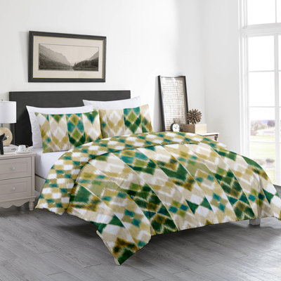 Ensemble de housse de couette réversible en coton 3 pièces vert 