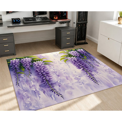 Tapis aquarelle mauve à motif floral Wisteria lavande, motif floral élégant, tapis antidérapant doux et durable lavable à la machine, décoration intérieure élégante pour le salon, la chambre à coucher, le vestibule, la cuisine, le balcon, l’appartement