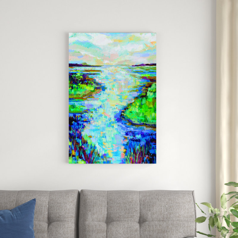 «Thriving Marsh» par Jeanette Vertentes - peinture sur toile tendue, H 36 po x l 24 po x P 1,25 po