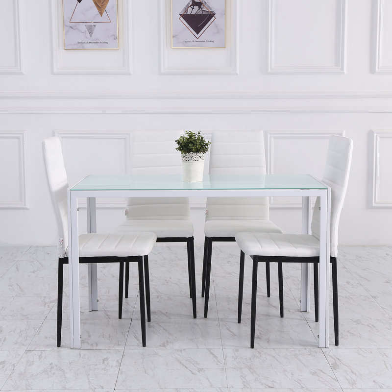 Ensemble de 4 chaises de salle à manger rembourrées en tissu de lin blanc