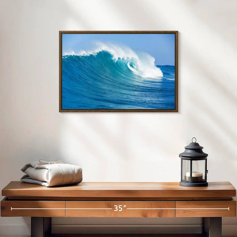 Ocean Wave Break, 19 po x 13 po, Cadre flottant noyer