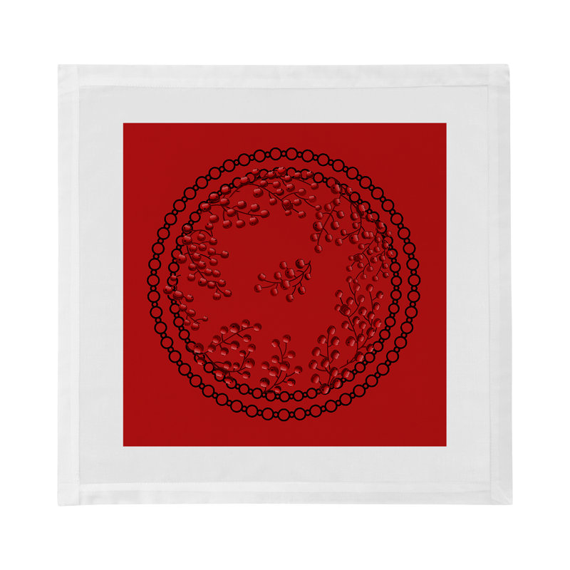 Christmas Berries Cotton Blend Square Napkins, Red