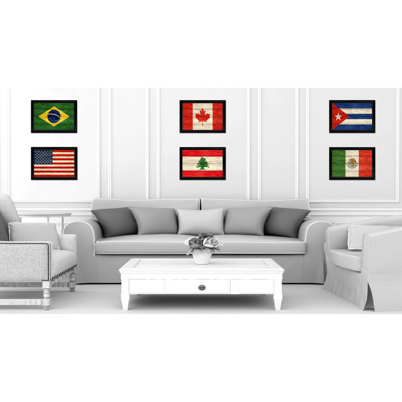 Drapeau libanais-impression d’art graphique sur toile encadrée, H 15 po x l 21 po x P 1 po, Encadrement noir