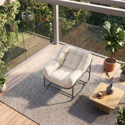 1-Person Oversized Papasan Rocking Chair with Cushion, Indoor & Outdoor Patio Rocker, 330 lbs Capacity