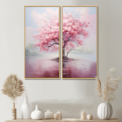 «Pink Cherry Blossom Romantic Impression III», art mural sur toile traditionnel rose