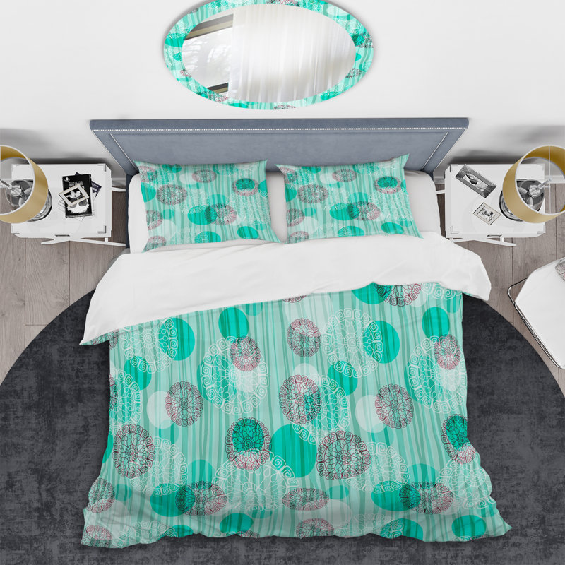 Motif à rayures vertes et grises - Ensemble de housse de couette abstrait - Microfibre de polyester