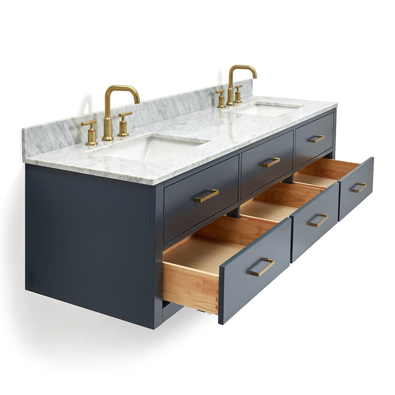 73'' W Double Vanity, Midnight Blue, Satin Brass