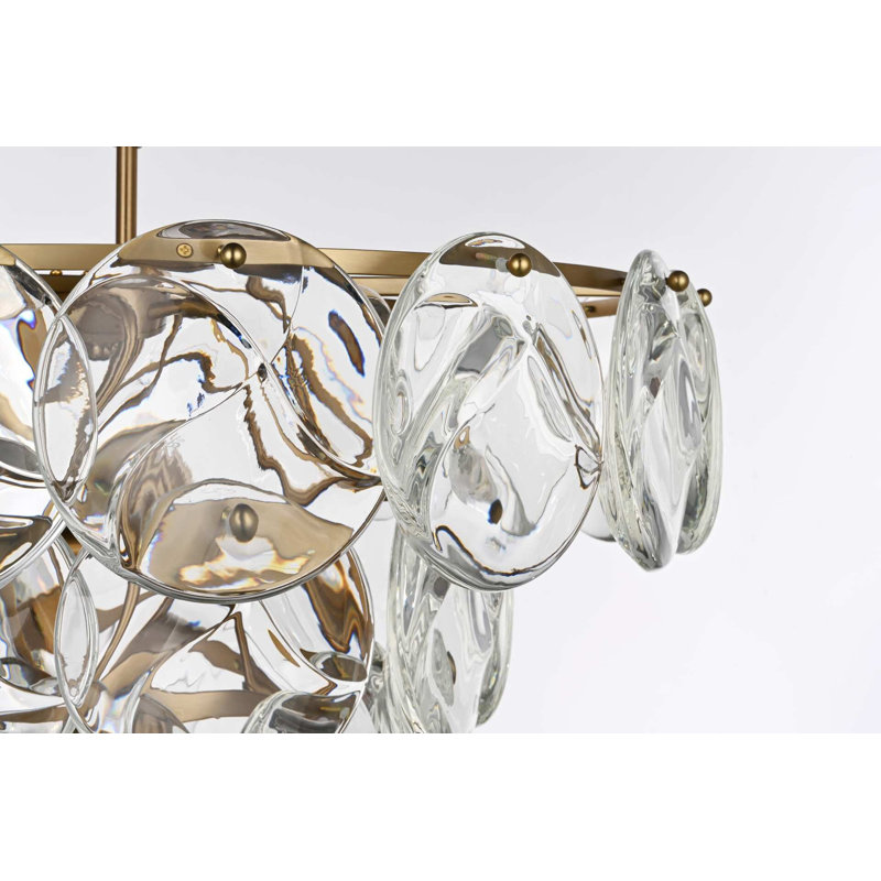 Lustre en cristal 24 pouces Ikeny, H 14 po x l 24 po x P 24 po, Or satiné, 12 lumières