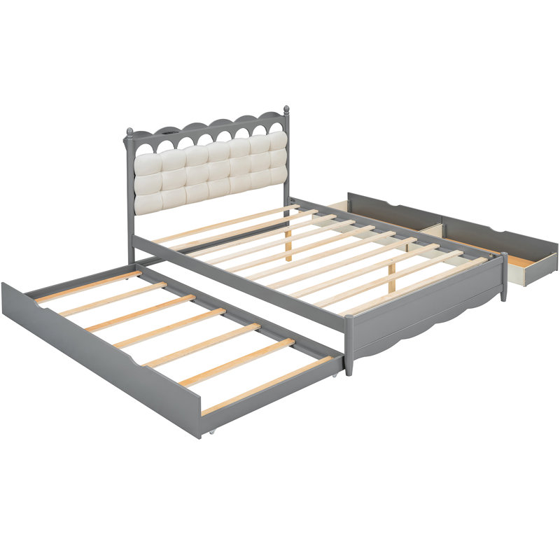 Grand lit plateforme gris, lit gigogne, 2 tiroirs, lit gris Solution - Space, Gris