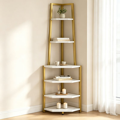 Étagère d'angle industrielle avec structure métallique, bibliothèque haute et support à plantes pour salon, chambre, bureau, présentoir multifonctionnel pour petits espaces, rangement rustique