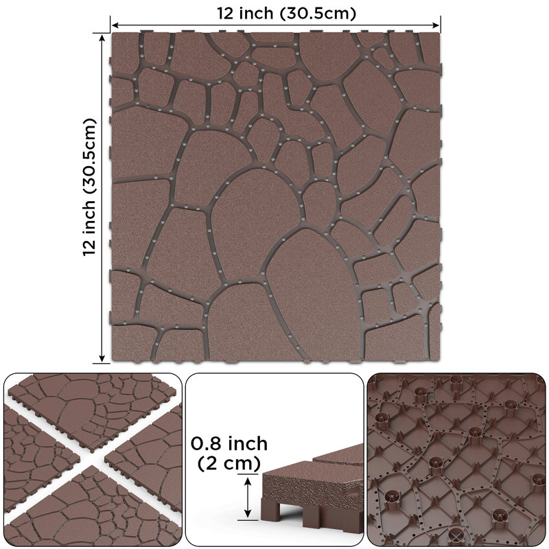 Carreaux de patio en pierre de 12 po à texture de pierre, carreaux de terrasse à emboîtement de module de bricolage, carreaux de cour faciles et rapides à installer pour le porche, le balcon de la piscine, la cour arrière, 44 pièces