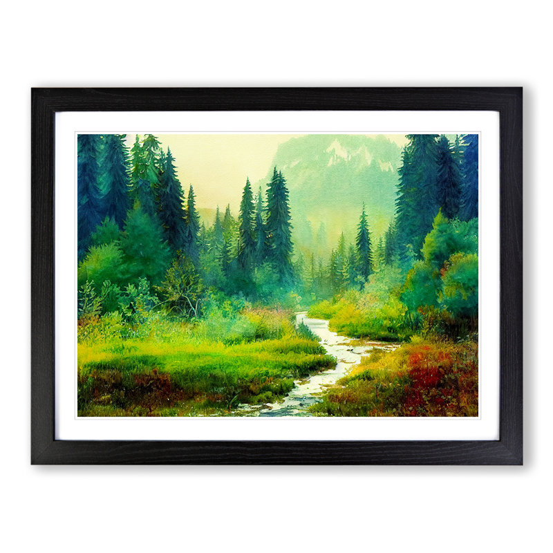 Summer Forest Watercolour Vol.2 - Single Picture Frame Painting, Black Framed, 25cm H x 34cm W x 2cm D