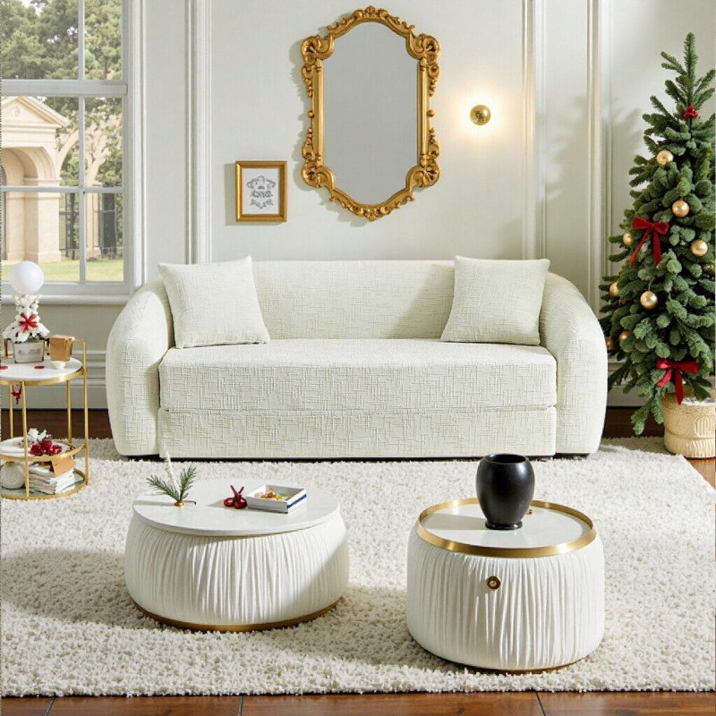 Canapé inclinable convertible courbé de 87 pouces avec base coulissante, siège profond, canapé-lit 2-en-1, sans assemblage