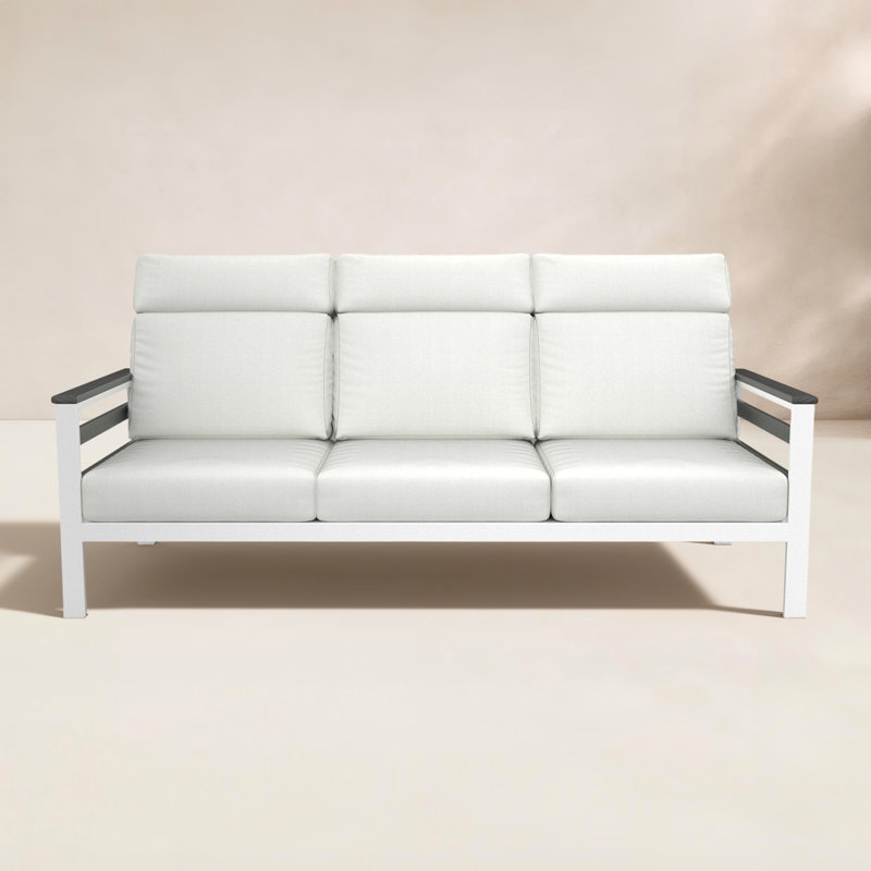 Canapé d'extérieur en métal avec coussin Sunbrella Townsend, Rosée du bonheur, Gris