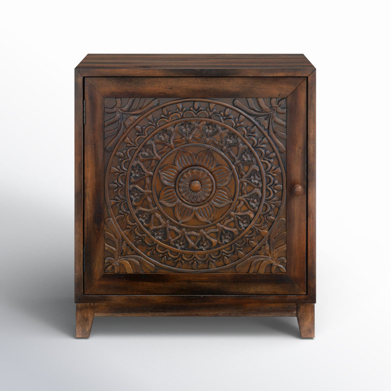 Dix Solid Wood Carved Detail Accent Cabinet, Dark Brown